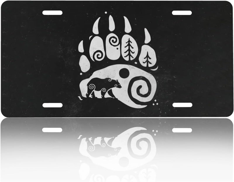 CTVSLFU Front License Plate Cover – Aluminum Metal Car Accessory, Rust-Proof Novelty Vanity Tag Decor for Men & Women, 6x12 with 4 Holes - Black White Bear Paw 014 - Image 1